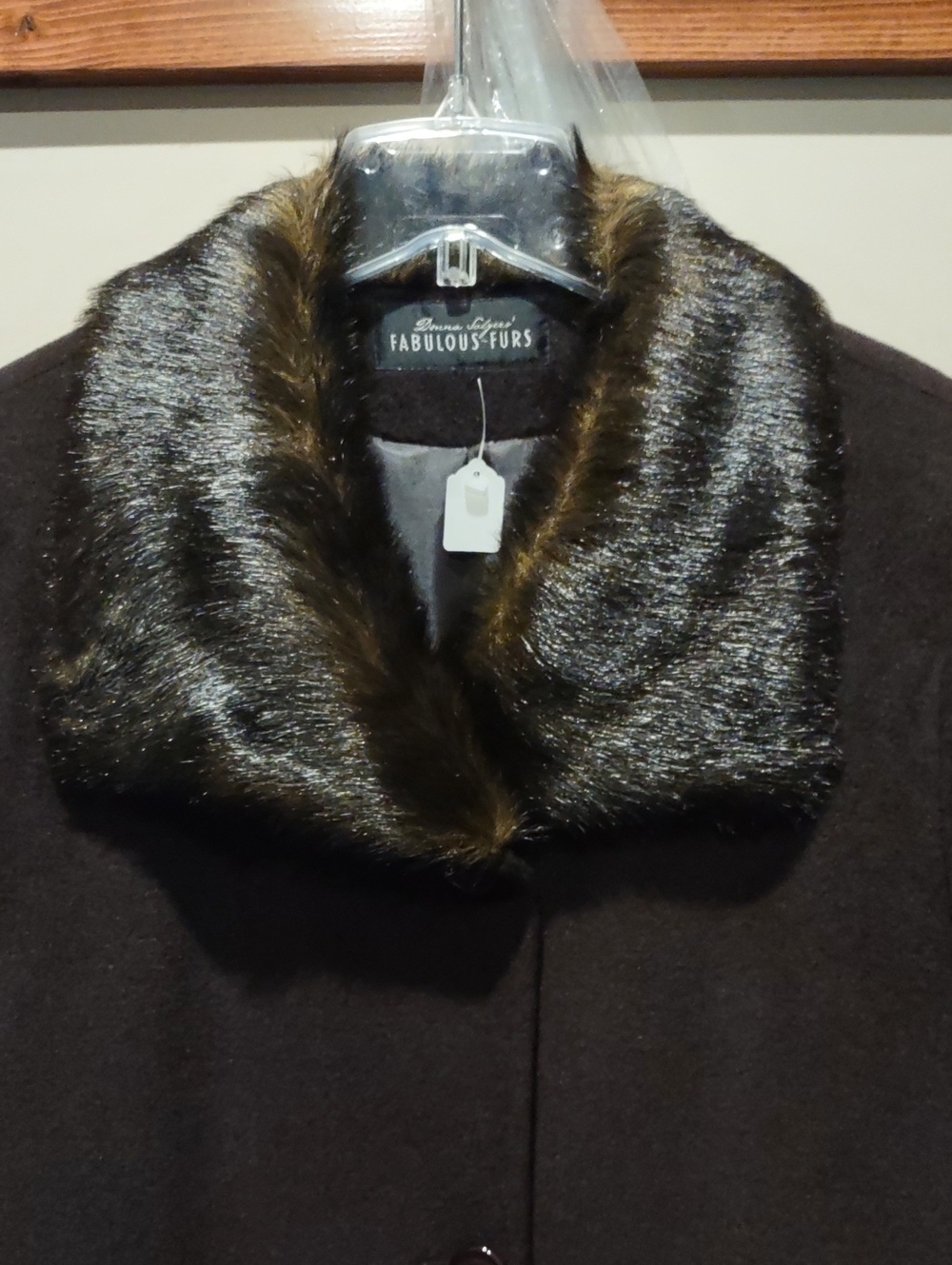 Long Brown Cashmere Blend Coat with faux fur trim M-L - Picture 4 of 16